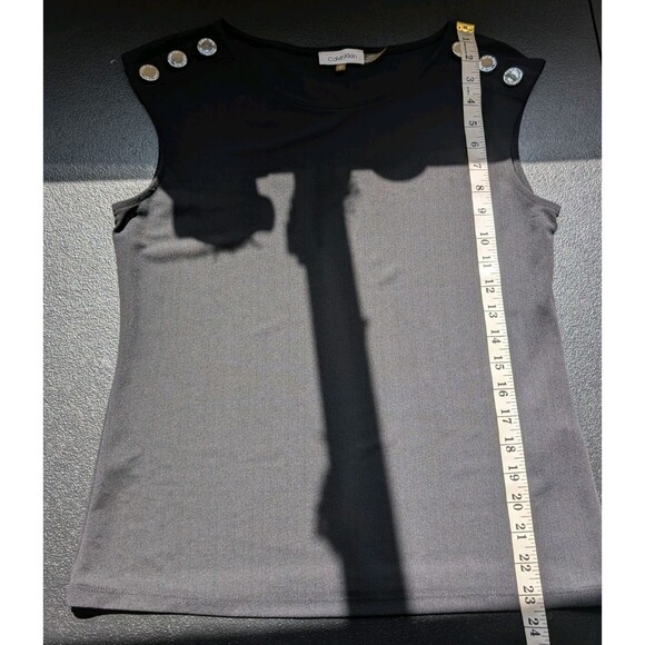 Calvin Klein Womens Top Black Sleeveless Buttons Semi-Sheer Relaxed Fit XS - Picture 5 of 8